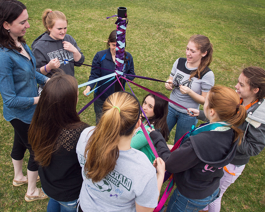 Mathematical Explorations students at WSU investigating Maypole patterns