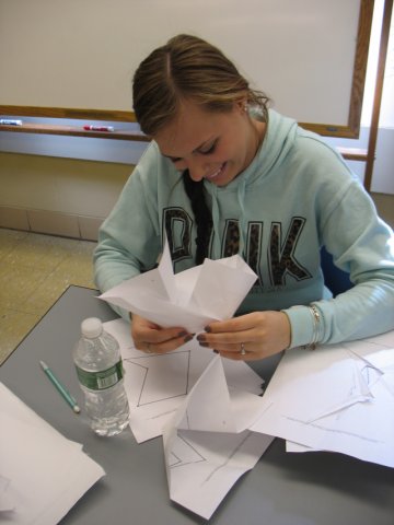 Student folding straight-cut origami
